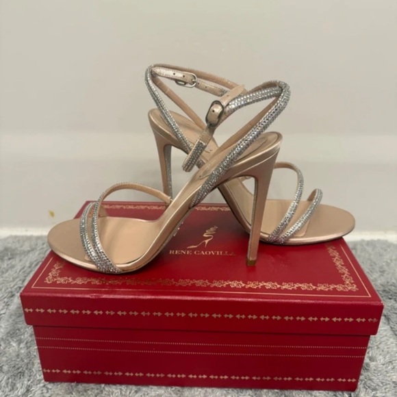 Rene Caovilla Shimmering Silver Strappy Heels - Picture 3 of 5